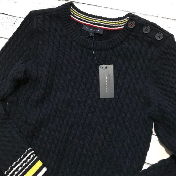 Tommy Hilfiger Button Shoulder Cable Knit Crewneck Sweater - Picture 5 of 16